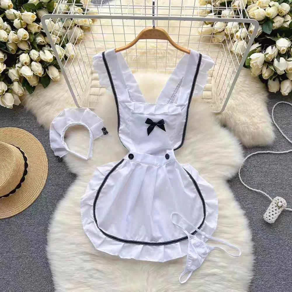 Toucheart Preppy Style Sexy Uniform Sets Women Sexy Uniform Suit Sheer Top+Lace Up Mini Skirt+Thongs Hollow Cosplay Porn Suits