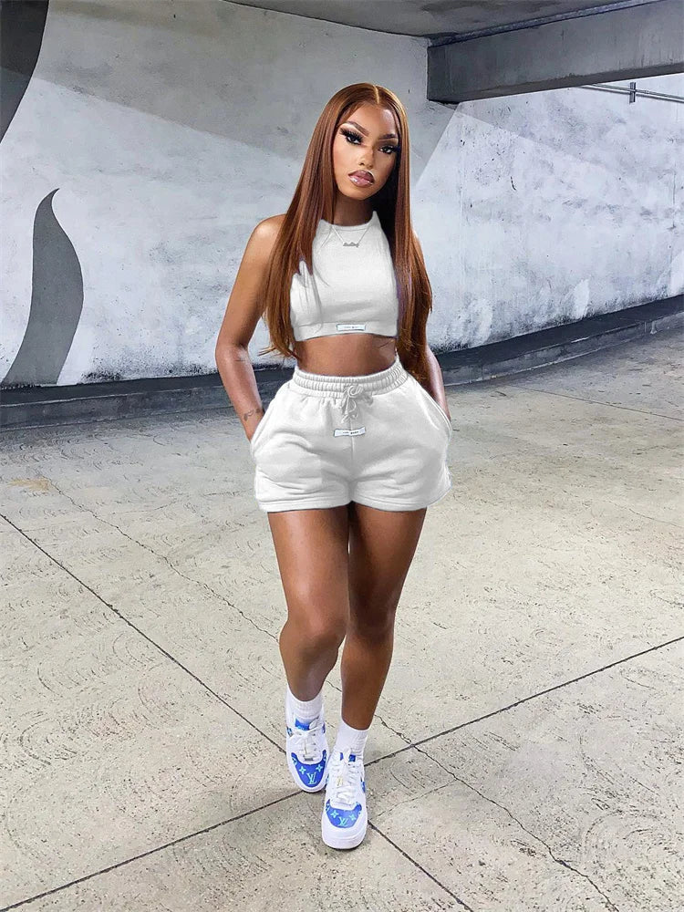 New in Matching Sets 2 Two Pieces Women Pants Sets Crop Tops Pink Tracksuit Sweatpants Activewear Workout Short Sets Outfits