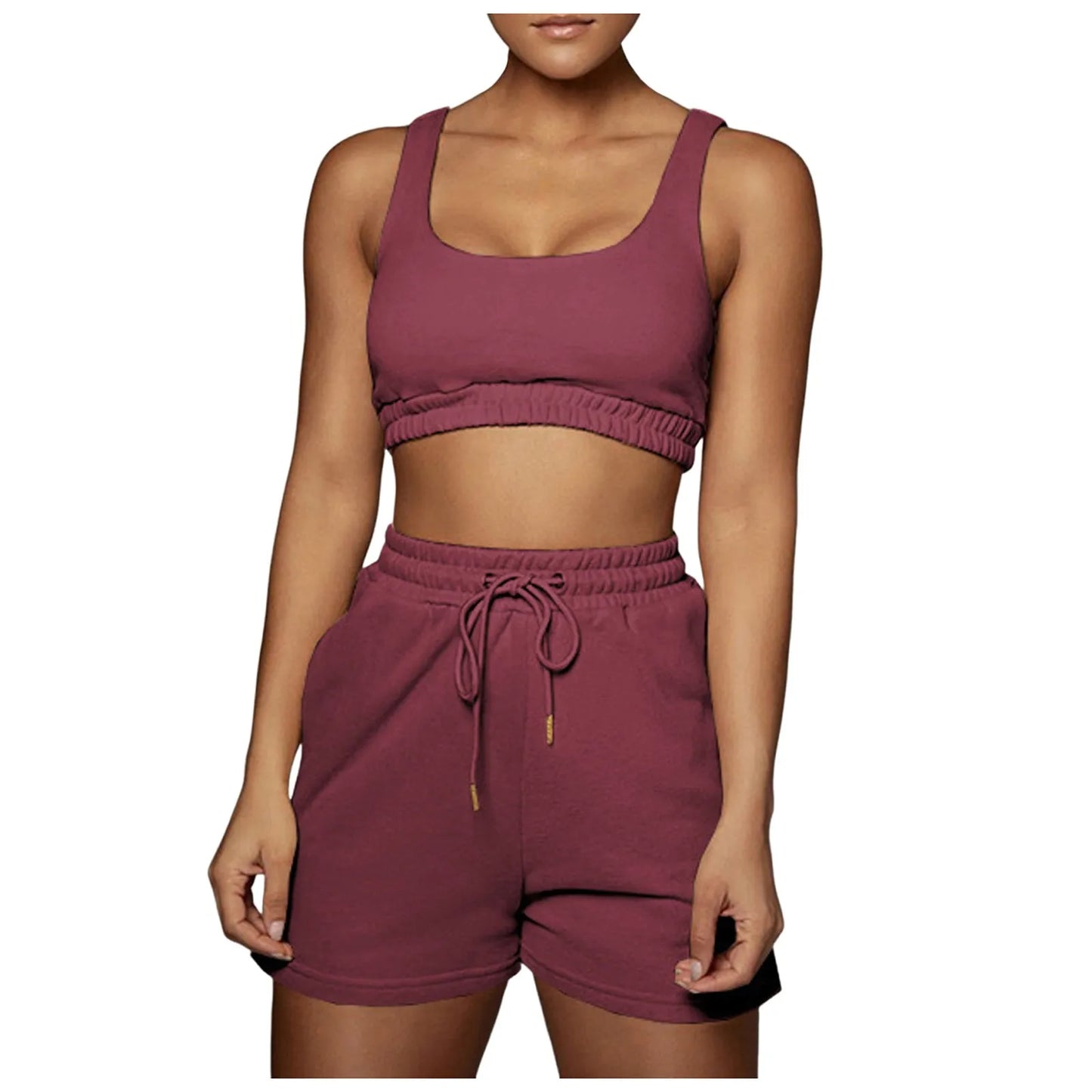 Crop Tops And Drawstring Shorts Set Sexy U-Neck Fitness Tank Top Summer Athleisure Biker Shorts Two Piece Sets Women Streetwear