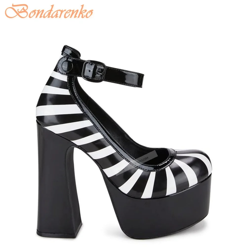 Platform Round Toe Sandals Buckles Straps Chunky High Heels Mixed Colors Sandals Women New Style Shoes Summer Party Designer