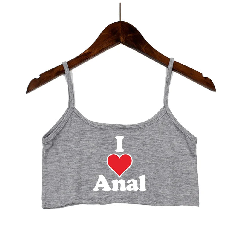 New Anal Love Heart Print Summer Women's Crop Top Sexy Elastic Cotton Camis Sleeveless Short Tank Top Bar Hot Tops for Women