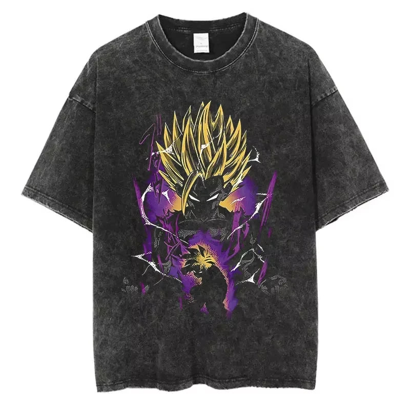 Vintage Black Washed Cotton Tees Shirts Anime Graphic Tshirts for Men Women Casual Short Sleeve Tops Cosplay Hip Hop Streetwear