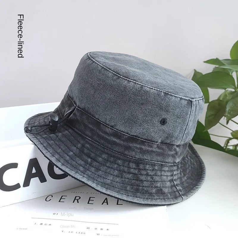 Bucket Hats with Thin Fleece Lined for Men and Women, Oversized Caps, Cotton Stone Washed, Big Head, XXXL, 59-62cm, 63-64cm