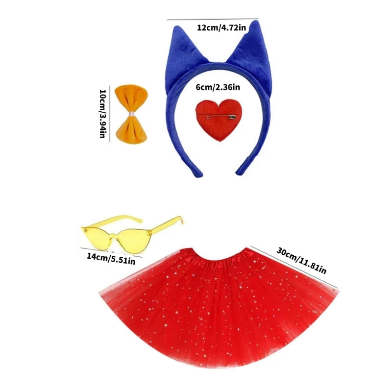 1SET Sheepdog Costume for Kids Adults Halloween Cosplay Includes Headband Nose Tail Bowtie Skirt Stocking Gloves Glasses