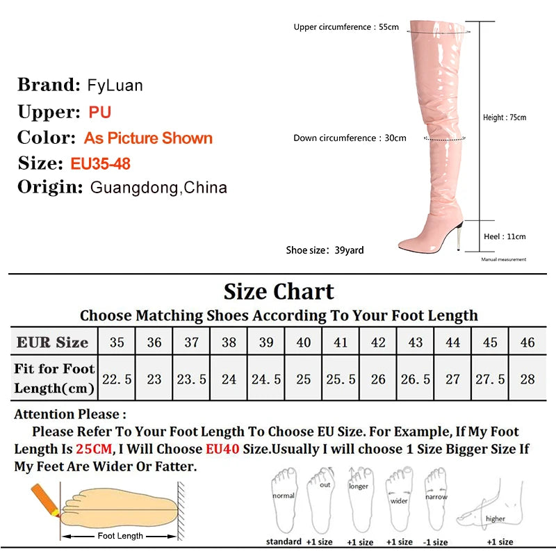 Size 35-48 Over-the-Knee Boots For Woman Patent Leather Nightclub Long Shoes 11CM Women Thigh Boots Stripper Heels Botas Mujer