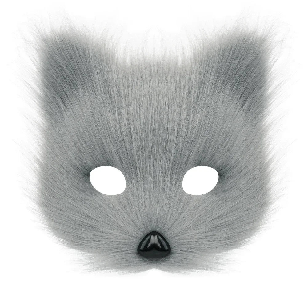 Fox Cat Ears Mask+Tail +Gloves,Fluffy Animal Headwear Ears Hairpin+Tail +Bell,Hair Hoop Set for Halloween Cosplay Accessories