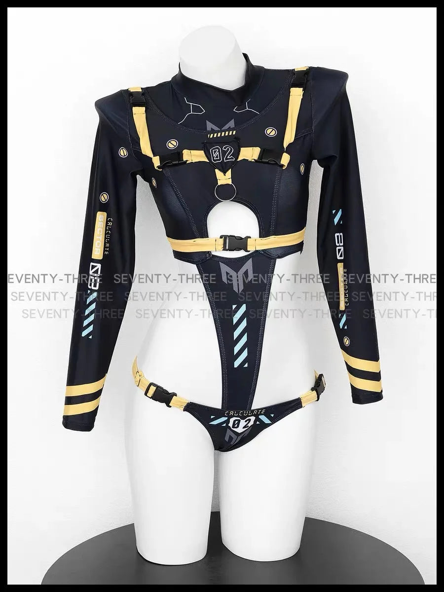 Women Mechanical Cosplay Jumpsuit Swimsuit Punk Hollow Out Cyber Bodysuit Costumes Swimwear Bodysuit