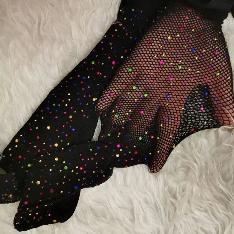 Fishnet Diamond Pantyhose Women Fashion Shiny Net Tights Female Slim Rhinestone Mesh Nylon Stockings Tights