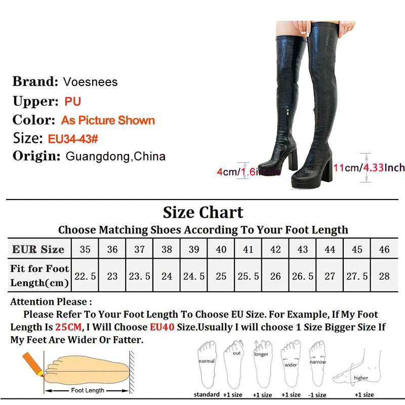 Elastic Thigh High Boots Platform Gothic style Chunk Heels Faux Suede Large Size Shoes Over-the-Knee Long Boots For Women 34-43