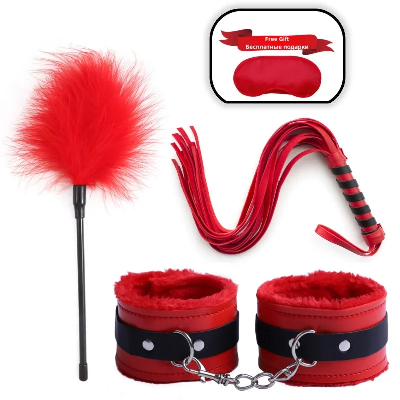 Slave Bondage Set Leather Handcuffs Rope Body Slap Strap Spanking Beat Tassel Whip Sex Toys For Bdsm Adult Games Lash Flog Tool