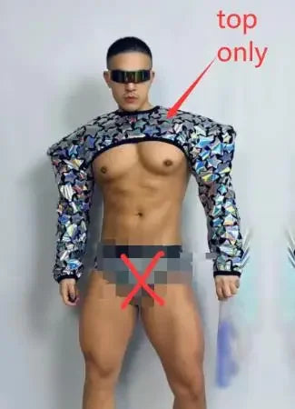 Club Party Show Performance costume Bar Nightclub sexy Technology show men RED Mirror Sequins Muscle Man Pole Dance Outfits