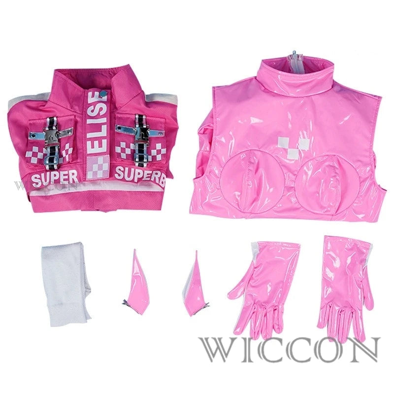 Game Nikke Alice Cosplay Costume Wig Shoes Sexy Latex Catsuit Bodysuit Pink Jumpsuit Jacket Suit For Women Girls Maillot