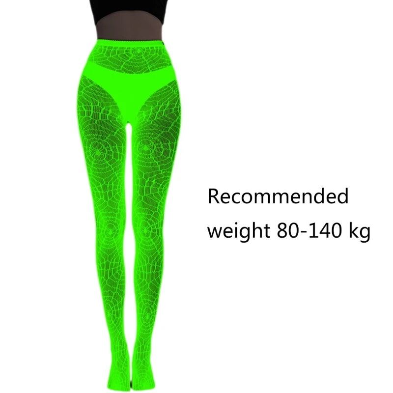 Women Glow in Dark Halloween Fishnet Pantyhose Luminously Spiderweb Skull Pattern Mesh Tights Stockings Party Hosiery