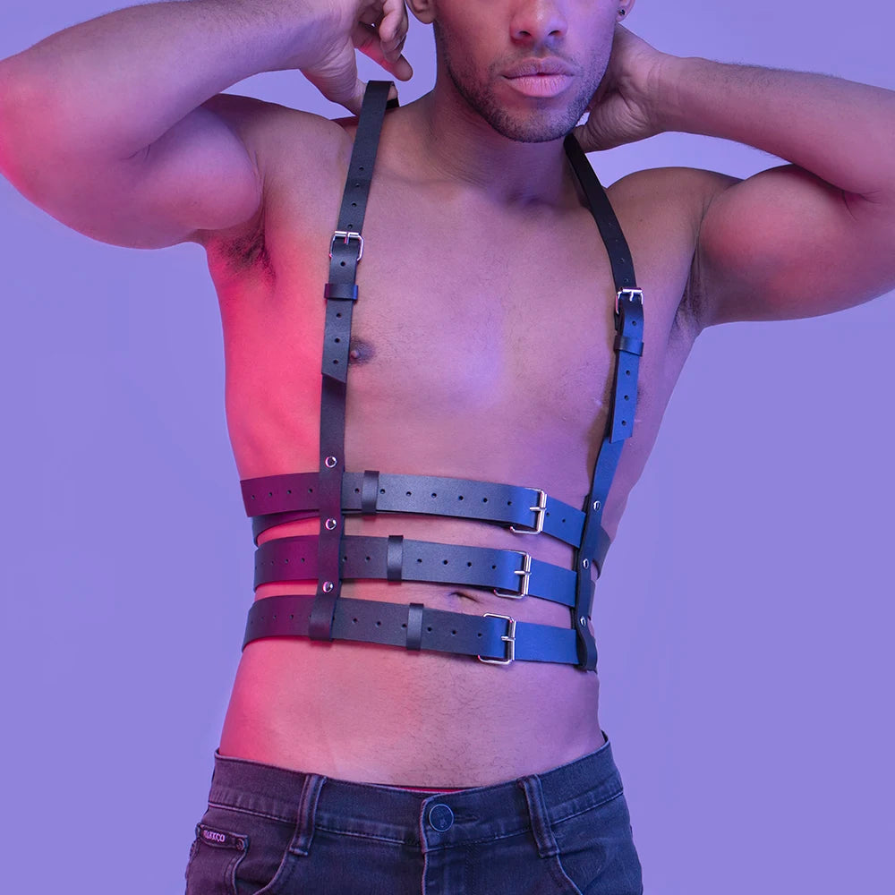 Men Harness BDSM Gay Pu Leather Harness Belt Adjustable Studded Decor Clothing Fetish Clothing Erotic Costume Bondage lingerie