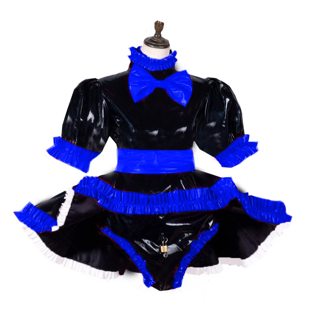 lockable dress Role Play Maid Dress with Apron Lockable Panties French Sissy PVC Short Sleeved Dress Lockable Uniform XS-7XL