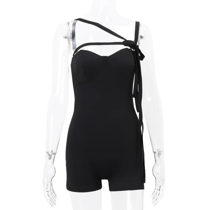 Goth Dark Techwear 2000s Aesthetics Strapless Skinny Playsuits Mall Gothic Sexy Bandage One-piece Rompers Women Chic Streetwear