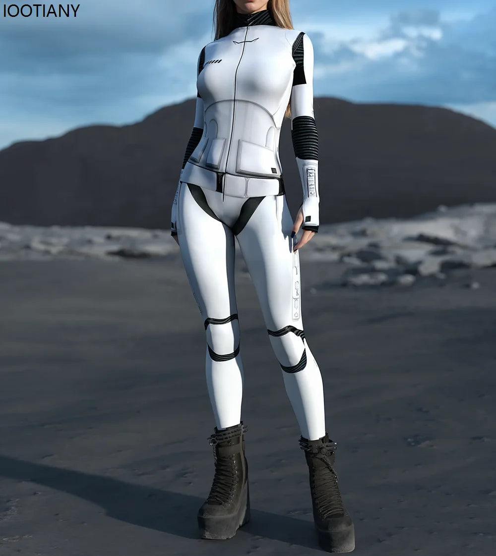 Women Robot Future White Armor Bodysuit Adult Role Play Leotard Steampunk Costume Party Show Stage Performance Leotard Carnival