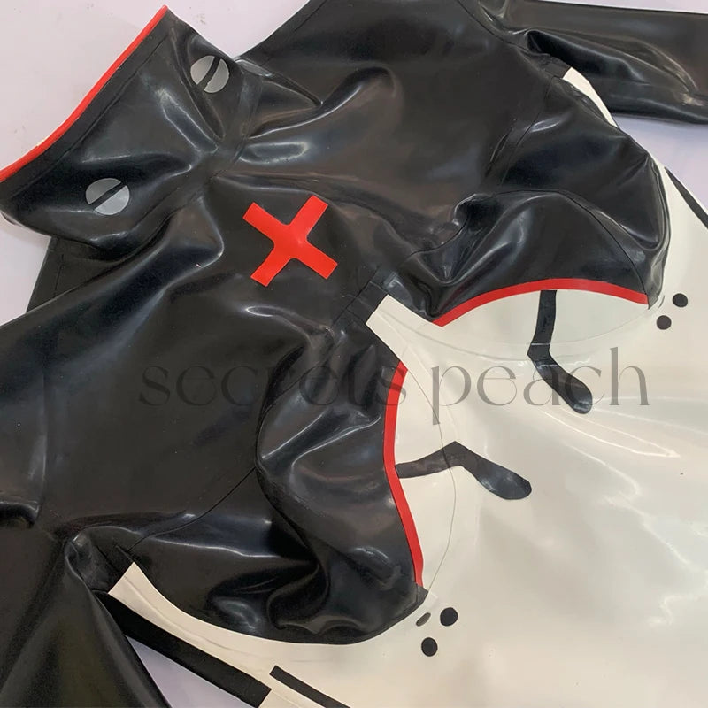 Latex Catsuit Cosplay Nun Latex Fullbody Suit With Zipper With Lace Latex Lolita Catsuit CUSTOMIZED
