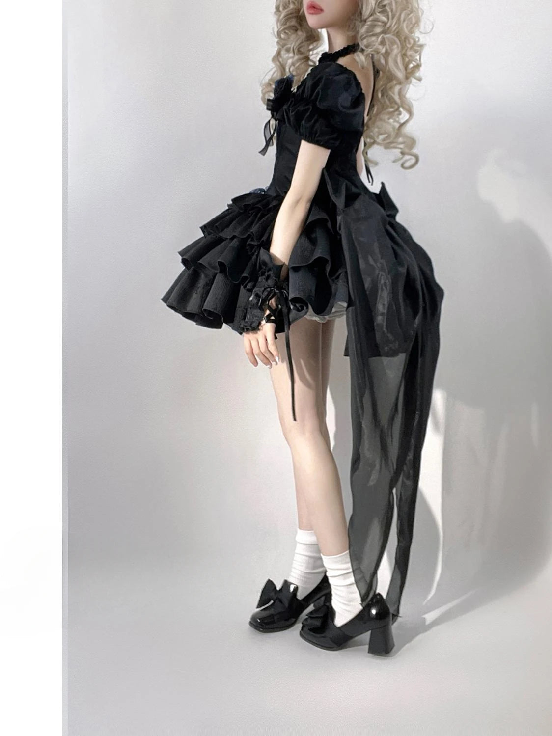 Original Gothic Black Lolita Short Dress Female Slim Fit Bubble Sleeves Neck Halloween Party Dress Women's Summer Dress 2025