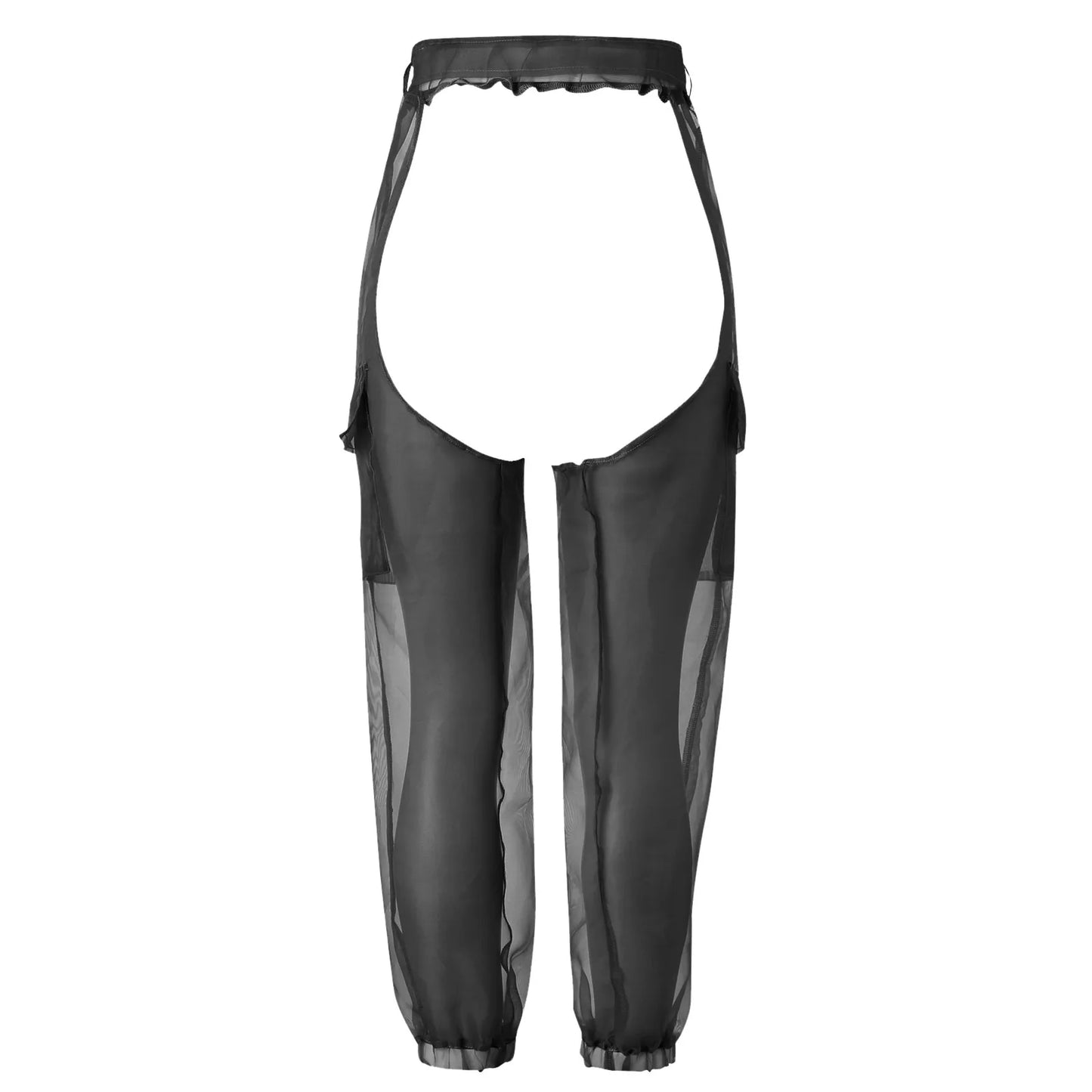 Sexy Hollow Out Pants Korean Fashion Buckles Crothchless Chaps Elastic High Wasit Trousers Women Harajuku Gothic Jogger Pants