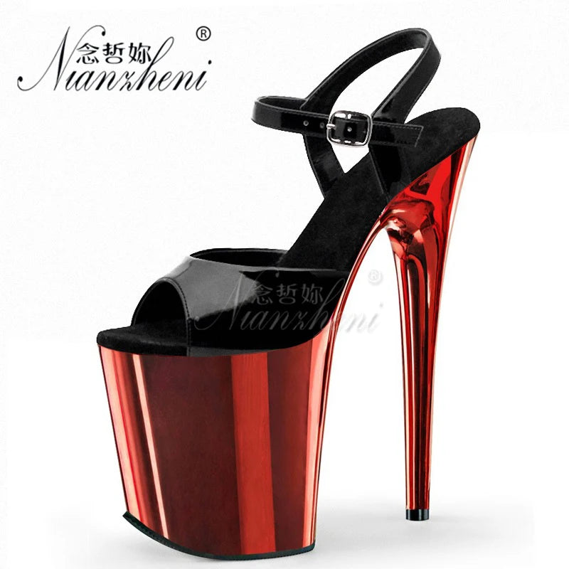 8 Inches High Heels Sexy Fetish transparent Gold 10-12Big Size 20cm Sandals Exotic platform pole Dance Stripper Dress Queen club