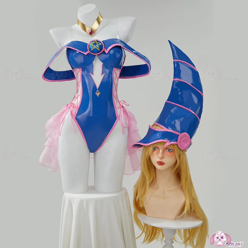 Anime Sexy Dark Magician Girl Cosplay Costume Hat Dress Role For Women Men PU Leather Bodysuit Anime Cosplay Costume Party Suits