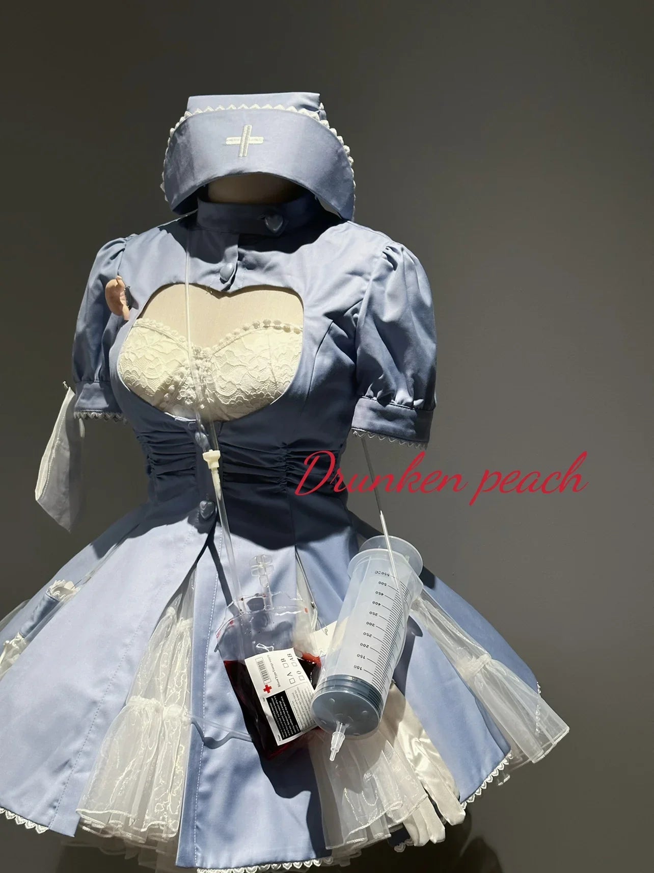 Little Nurse Halloween Special Edition Lolita Op Dark Dyed Blood Cosplay Dress Women Short Sleeve Slim A Line Above Knee Dresses