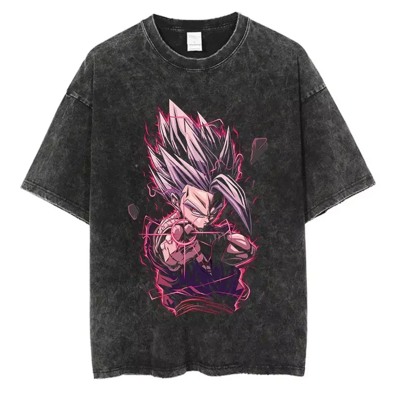 Vintage Black Washed Cotton Tees Shirts Anime Graphic Tshirts for Men Women Casual Short Sleeve Tops Cosplay Hip Hop Streetwear