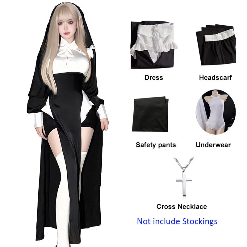 Cute Women Anime Nun Costume Cosplay Shows Outfit Sexy Ladies Halloween Performance Fancy Dress Up Sister Cos Uniform