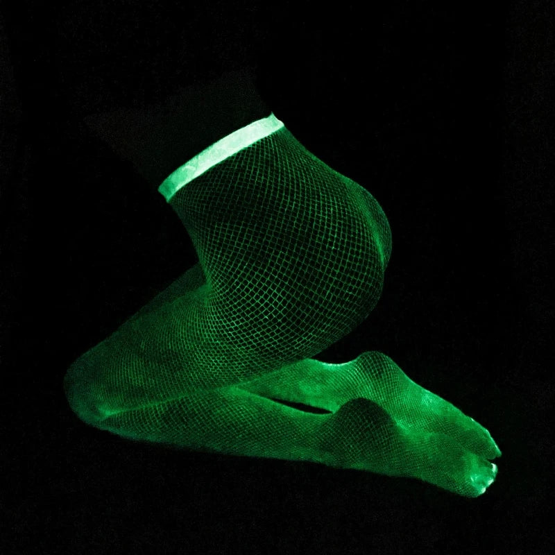 Fun Luminous Fishnet Stockings Open Gear Mesh Leggings Sexy Tights High Waist Perspective Glow In The Dark Pantyhose