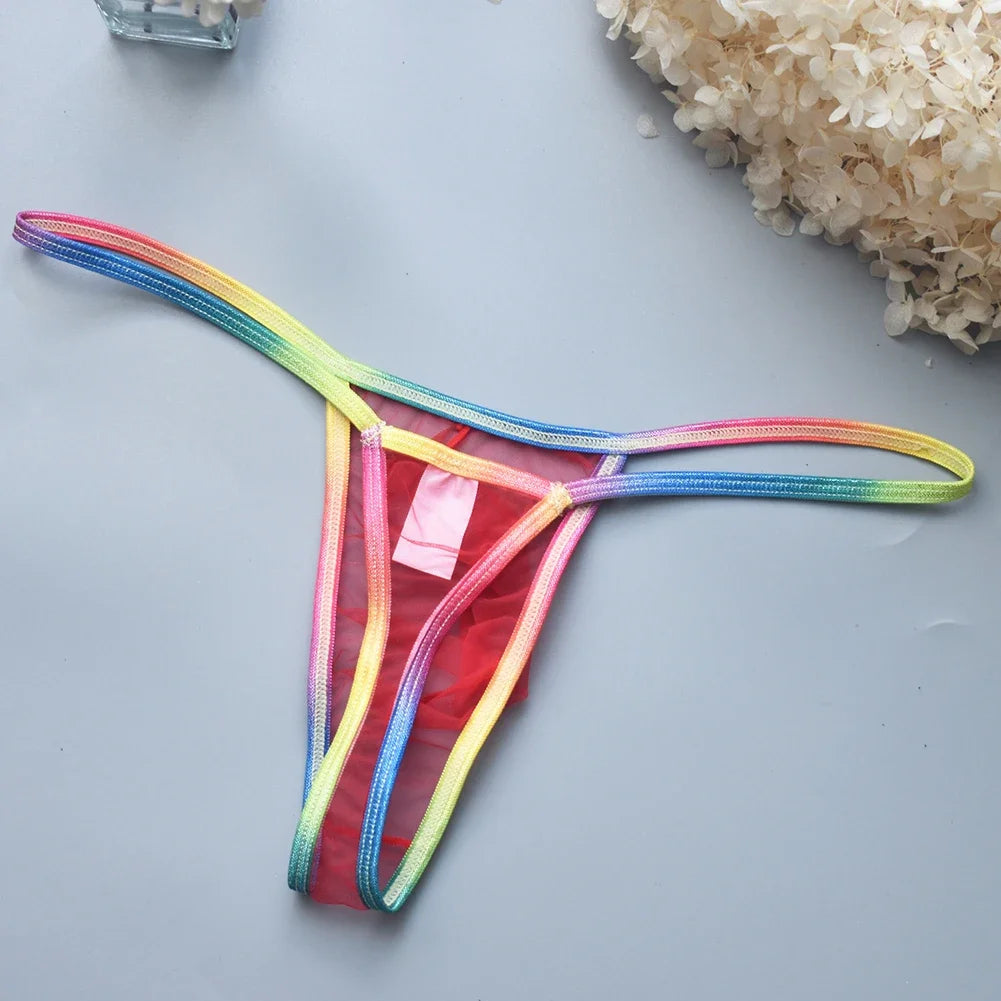 Men's Thongs String Homme Sexy Mesh Briefs Low Waist U Convex Pouch Thong Underpants Transparent Panties Lingerie Underwear