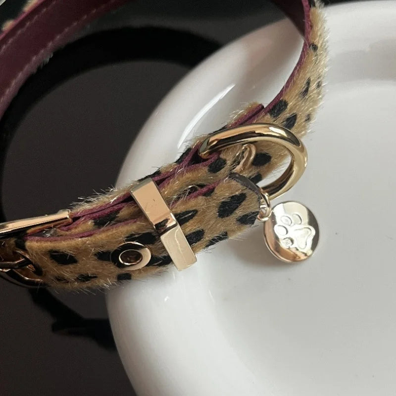 Y2k Sweet Cool Punk Puppy Footprint Tag, Leopard Pattern Horse Hair Choker Collar Leather Neck Belt Party Necklace