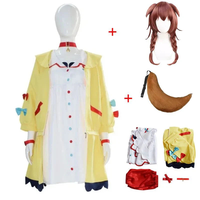 VTuber Inugami Korone Cosplay Costume Tail Wig Women Cute Dress Skirt Coat Uniform Accessories Halloween Carnival Party Outfits