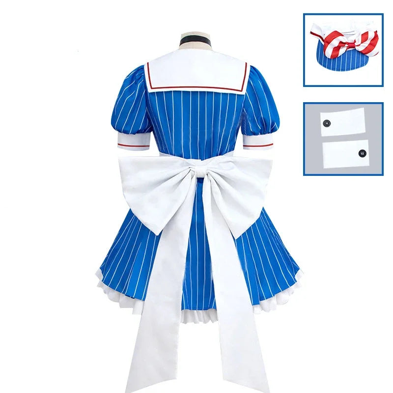 Miku Cosplay Costumes Anime Mesmerizer Uniform Women Striped Maid Dress Hat Apron Suit Halloween Christmas Carnival Party Dress