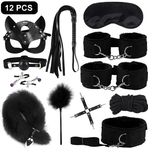 BDSM Kits Sexy Leather Plush Sex Bondage Set Handcuffs Sex Games Whip Gag Nipple Clamps Sex Toys For Couples Exotic Accessories