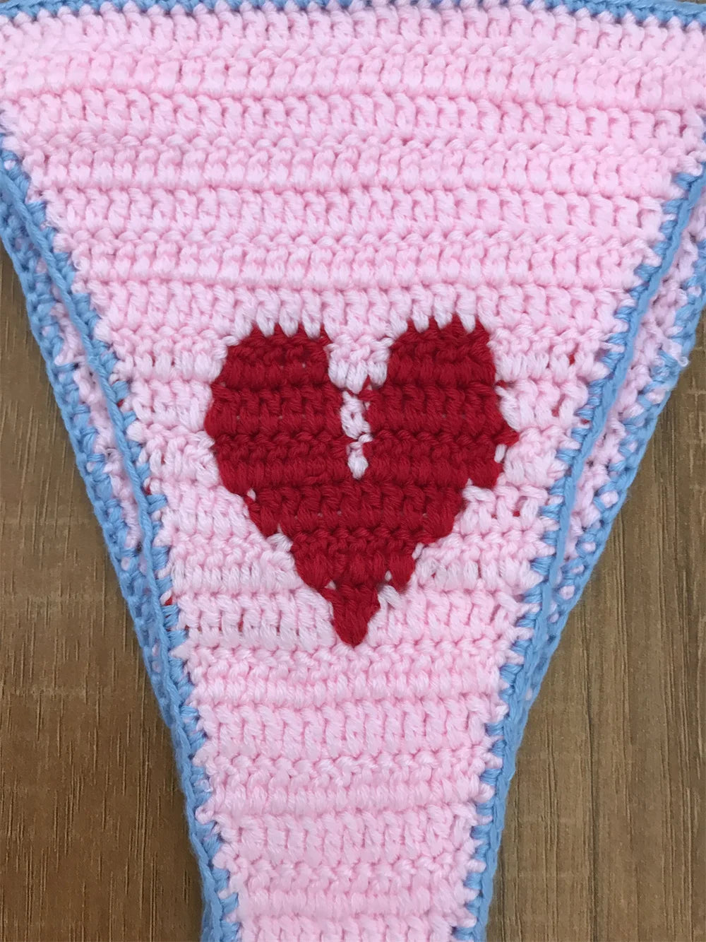 Handmade Red and Pink Love Sweetheart Crochet Bikini Set 2 pcs Brazil Bathing Suit Sexy Beachwear Resort Wear Swim Suits Custom