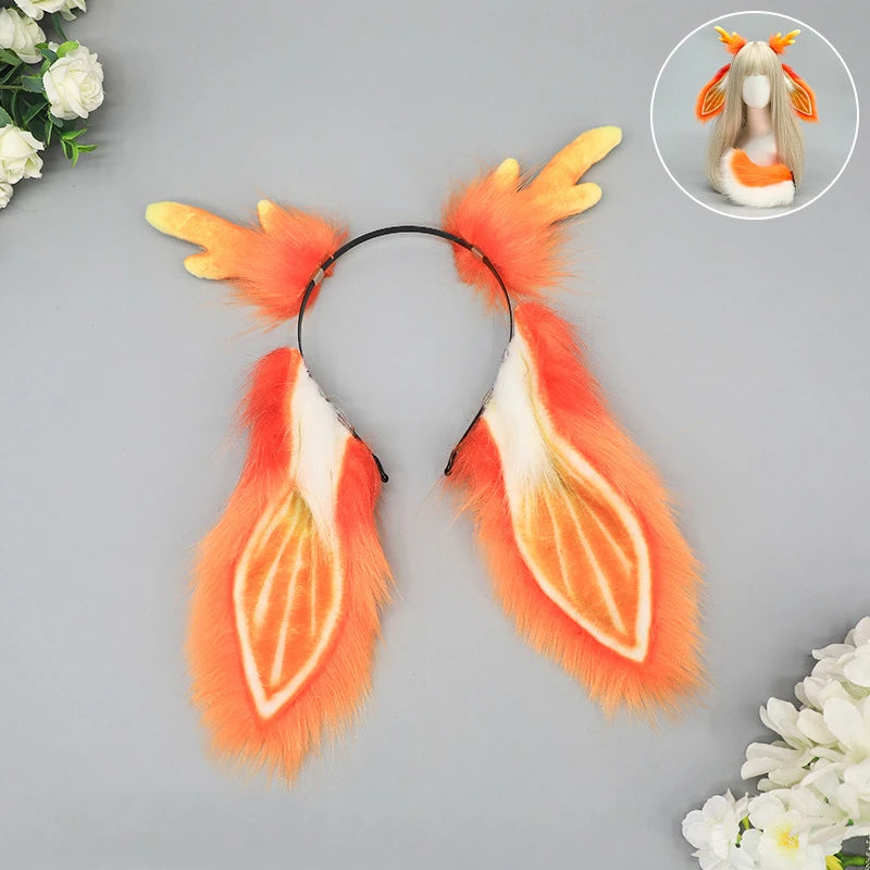 AniLV Mythical Animal Beast Furry Ear Headband Tail Forest Deer Fursuit Orange Headwear Cosplay