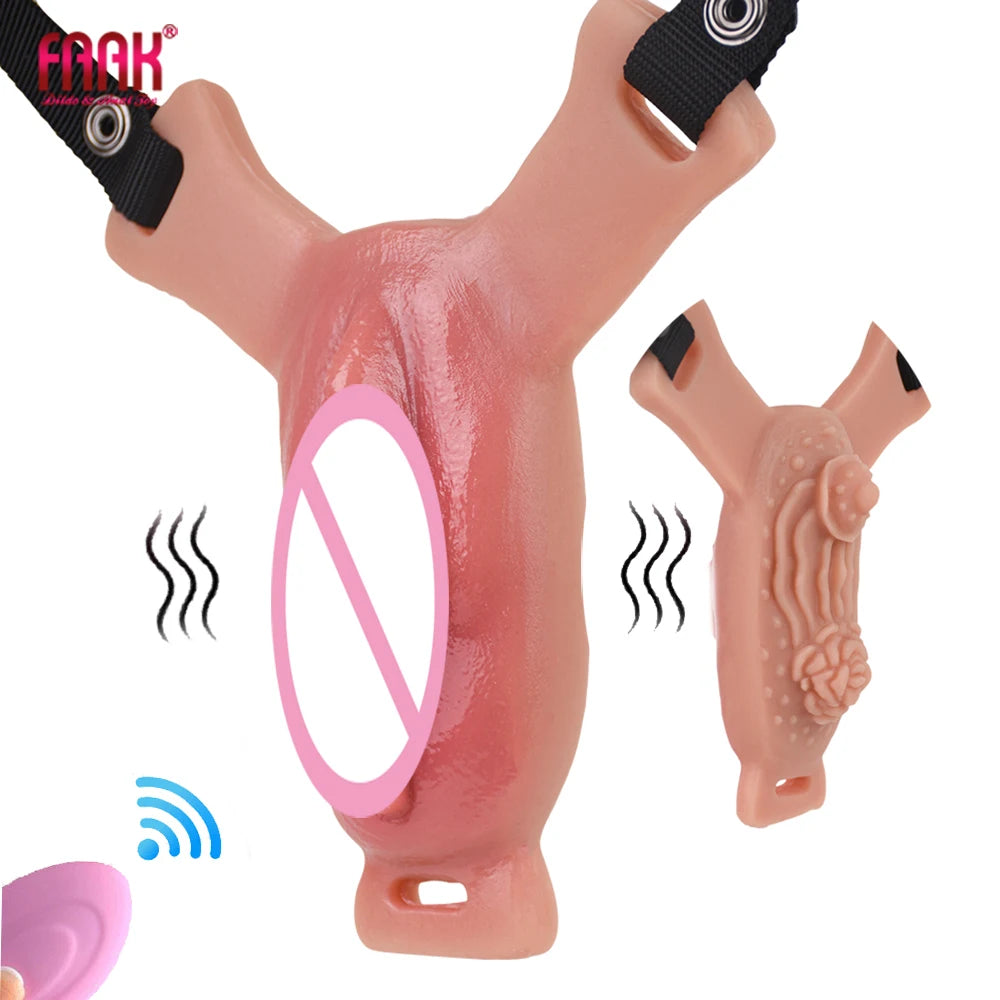 ASHBURN Wireless Control Strapon Silicone Vibrating Sex Grinders Realistic Vagina Tongue Dildos Underwear Pad Anal Clit Massage