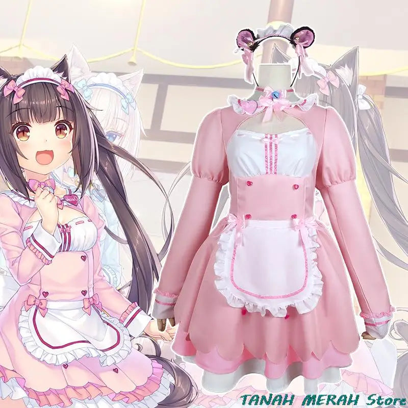 Anime Game Nekopara Chocola Vanilla Cosplay Costume Wig Maid Dress Lolita Servant Skirt Woman Sexy Kawaii Birthday Party Suit