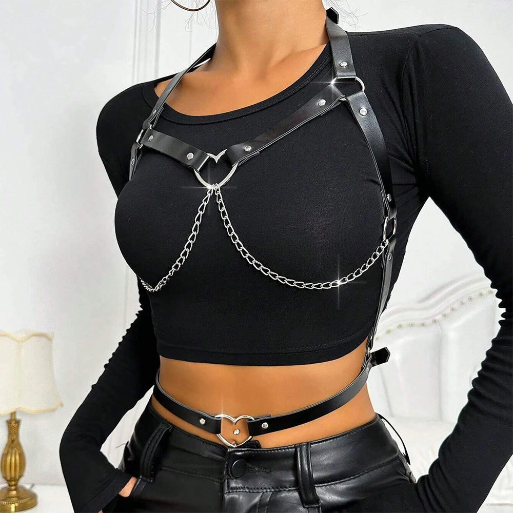 Women Fashion Chain Leather Waist Belt Chest Harness Belt Corset Bondage Lingerie Punk Gothic Lingerie Clothing Accessorie