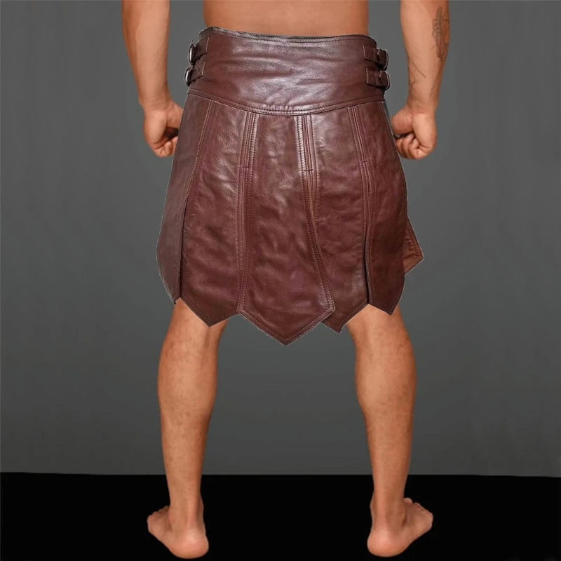 Medieval Punk PU Leather Waist Belt Skirt Tassels Wide Belt Skirt Gladiators Battle Skirt for Halloween Cosplays Skirt