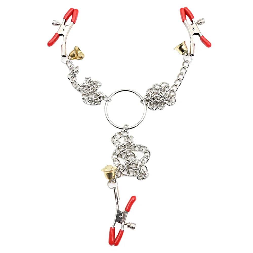 Metal Nipple Clamp With Sexy Chain For Women Fetish To Breast Labia Clip Anal Stimulation Massager BDSM Bondage Kit Sex Products