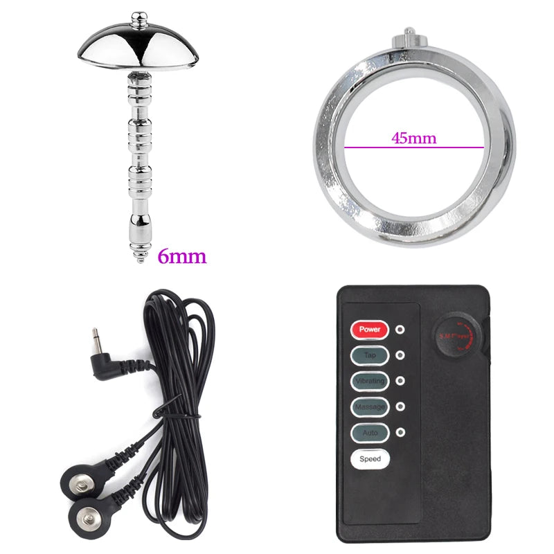 Metal Cock Ring Men Set Urethra Shock Stimulator Medical Fetishism 6/8mm Penis Plug Electric Bdsm Cbt Electro Shock Therapy