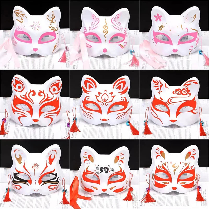 Fox Mask Japanese Cosplay Mask Half Face PVC Kabuki Kitsune Masks Masquerade Anime Cosplay Cat Mask Rave Festivals Party Props