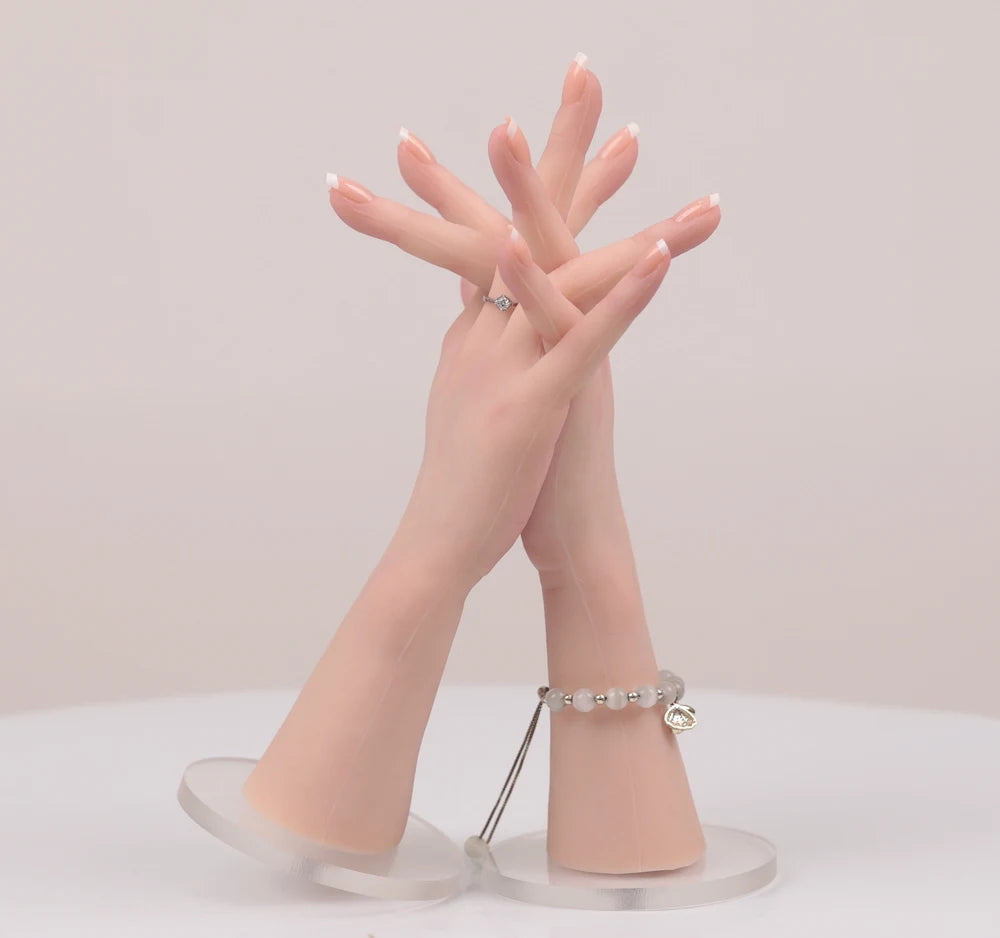 Herpinker High Quality Realistic Silicone Mannequin Hand Lifelike Soft Model Hand Display Jewelry Manicure Teaching Hand