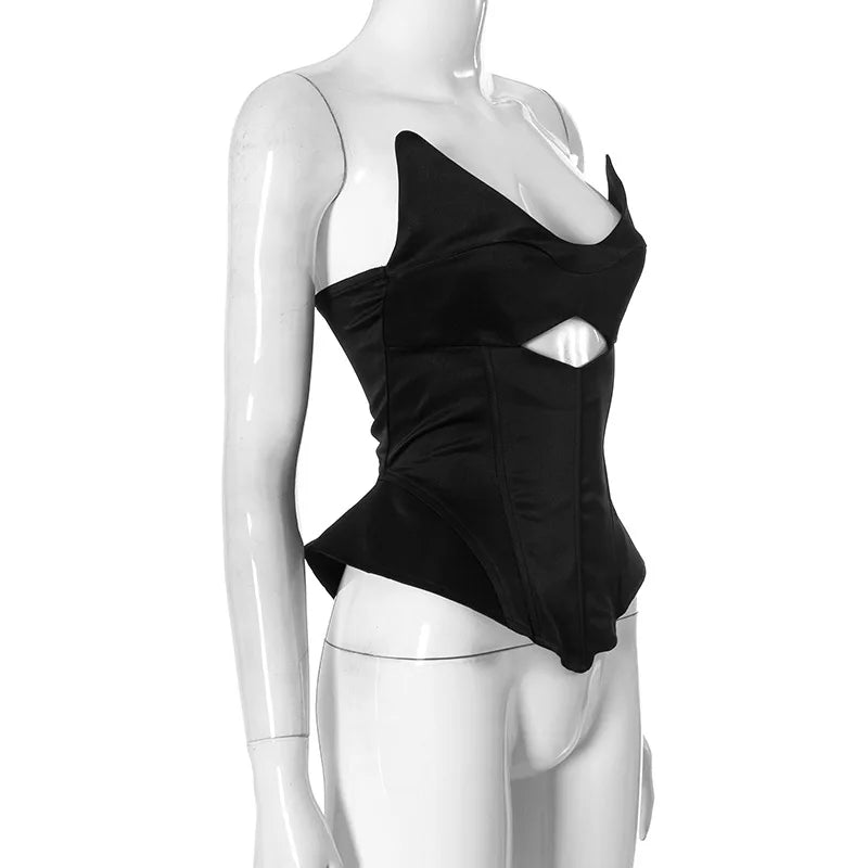Goth Dark Punk Streetwear Sexy Hollow Out Irregular Corset Tops E-girl Grunge Backless Bandage Tanks Top Y2K Gothic Slim V Vests