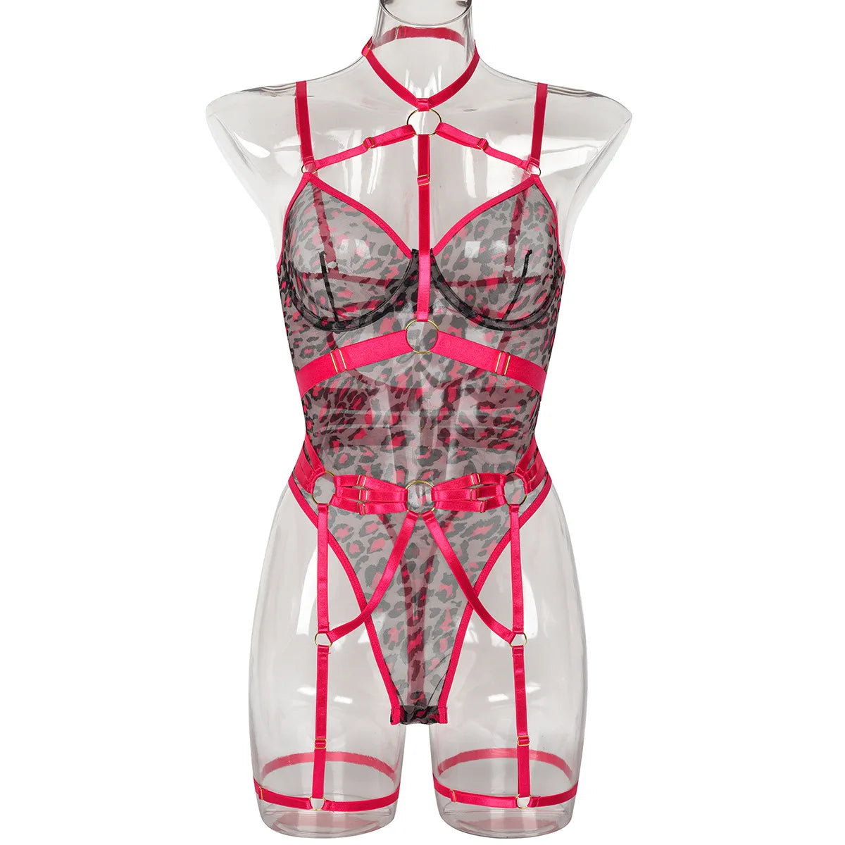 Toucheart Sexy Lingerie For Women Leopard Print See-Through Mesh Strappy Sexy Underwire Sexy Garters Body-Shaping Bodysuit New