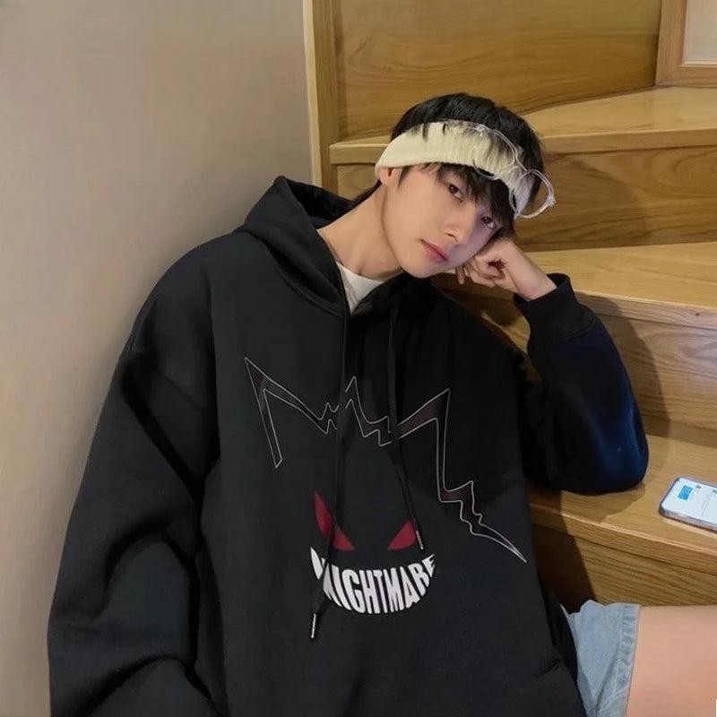 【 M-8XL Hoodie 】 Men Oversized Pullover Hoodie Fashionable Loose Japanese Anime Pok É Mon Baby Genghis Ghost Print Couple Outfit
