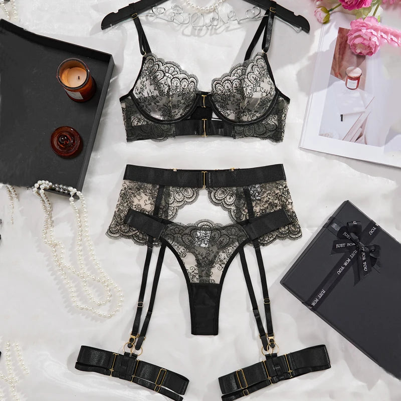 Two-piece Women's Set G-string Transparent Underwear Lolita Romantic Lingeries Set Sexy Bra and Panties Sets Lingerie for Woman