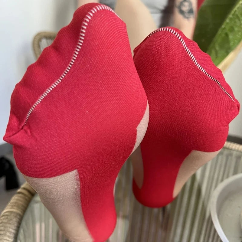 Patchwork Contrast Color Cuban Heel Back Seam Pantyhose Women Sexy Ultra Thin Transparent Underwear Erotic Open Crotch Tights